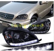 Фары передние черные линзы диодная лента тюнинг Mercedes-Benz M-Class W163 1997-2005