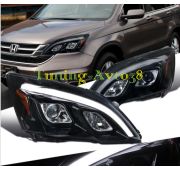 Фары передние черные линзы светодиодная лента тюнинг Honda CR-V 2007-2011