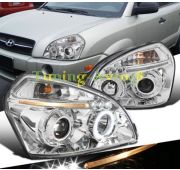 Фары передние хром ангельские глазки линзы диоды тюнинг Hyundai Tucson 2005-2009