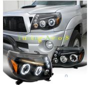 Фары передние черные ангельские глазки линзы + диоды тюнинг Toyota Tacoma  #RN2## 2004-2011