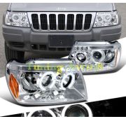 Фары передние хром ангельские глазки линзы диоды тюнинг Jeep Grand Cherokee WJ 1999-2004