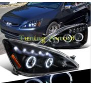 Фары передние черные ангельские глазки линзы + диоды тюнинг Honda Accord 2003-2007